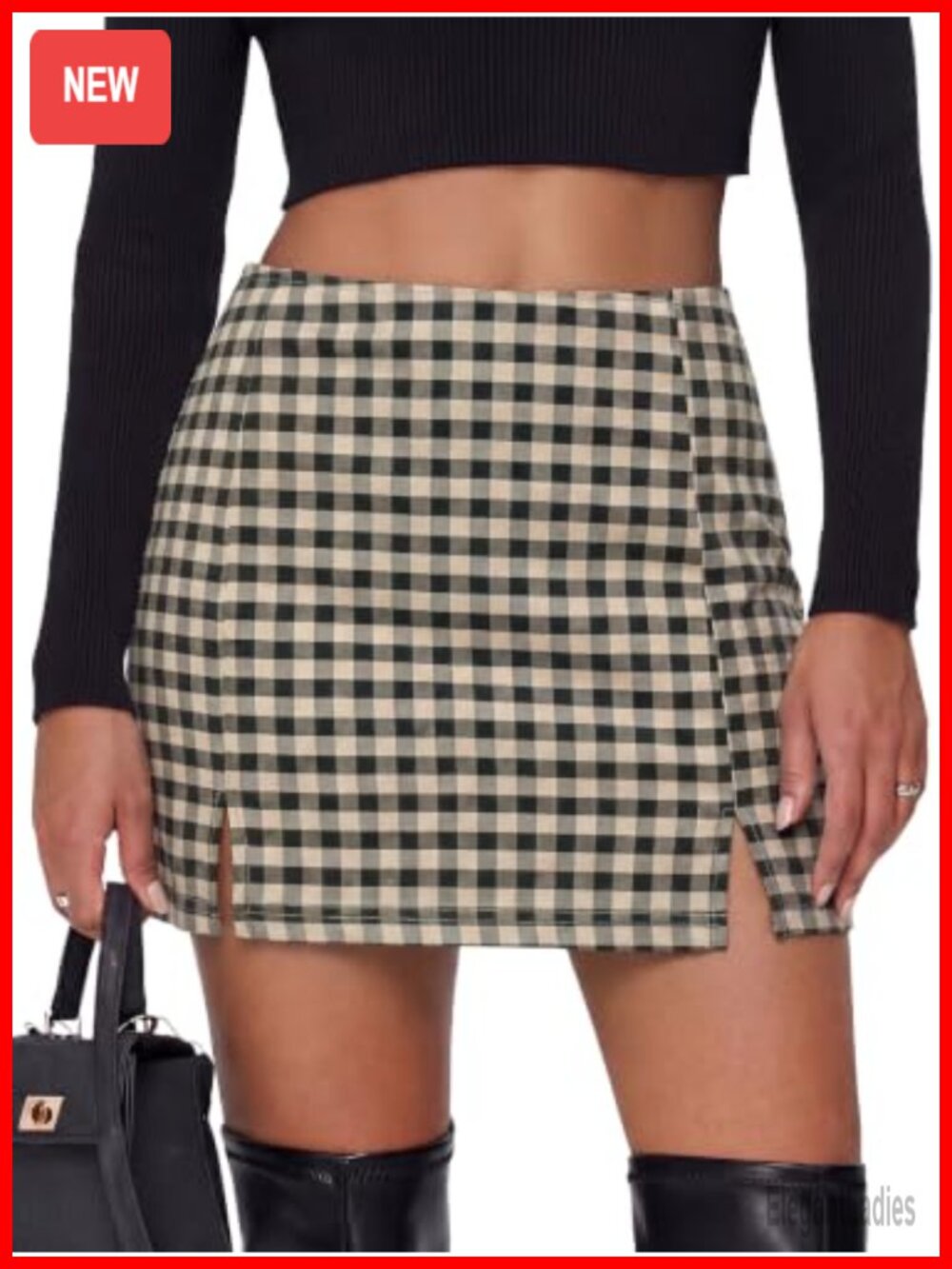 Plaid Mini Skirt High Elastic Waist Bodycon Slit